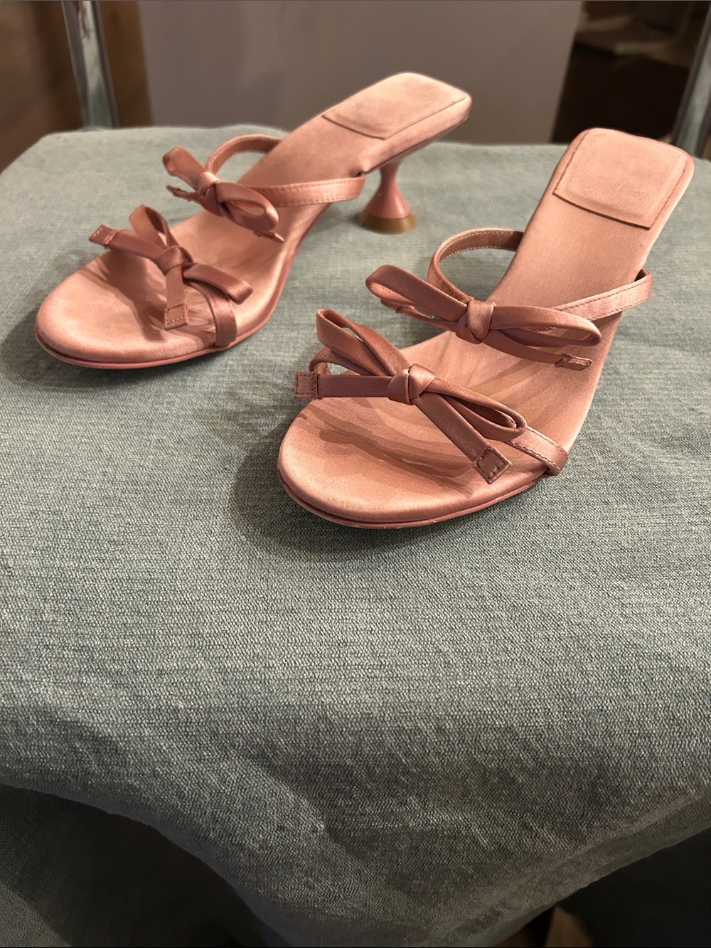 Jeffrey Campbell Satin Bow Strap Heeled Sandals in Dusty Rose